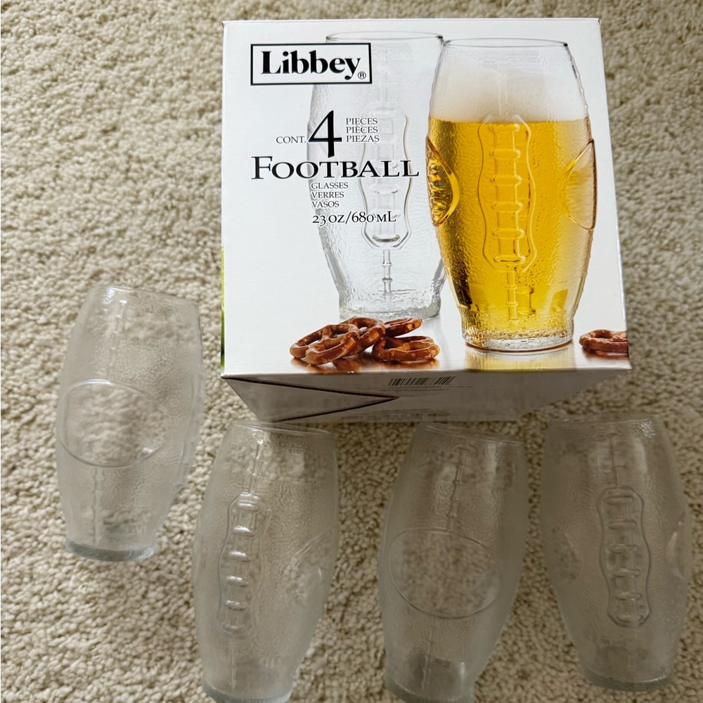 New Libbey glasses football tumblers mugs set 4 game nfl 23 oz beer embossed cup